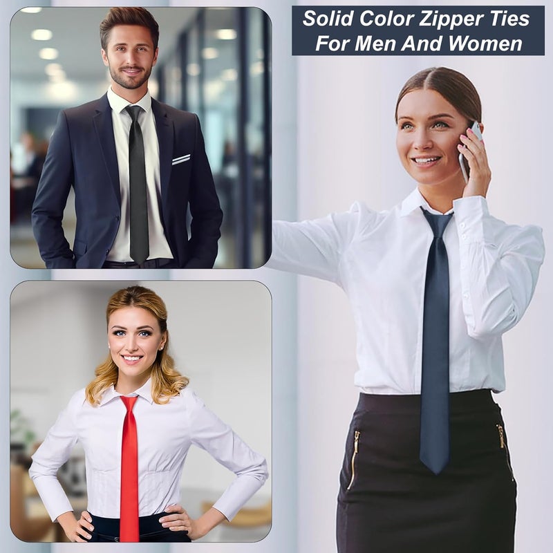 ERDOGLY Men's Pre-Tied Necktie, Adjustable Zipper Skinny Ties for Men, Solid Color Black Ties for Wedding, Graduation - Image 5